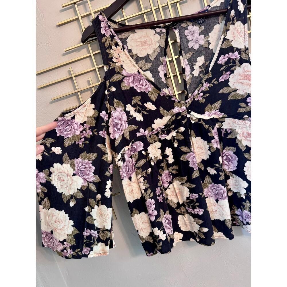 AE Floral Babydoll Blouse Bell Sleeve Boho Small